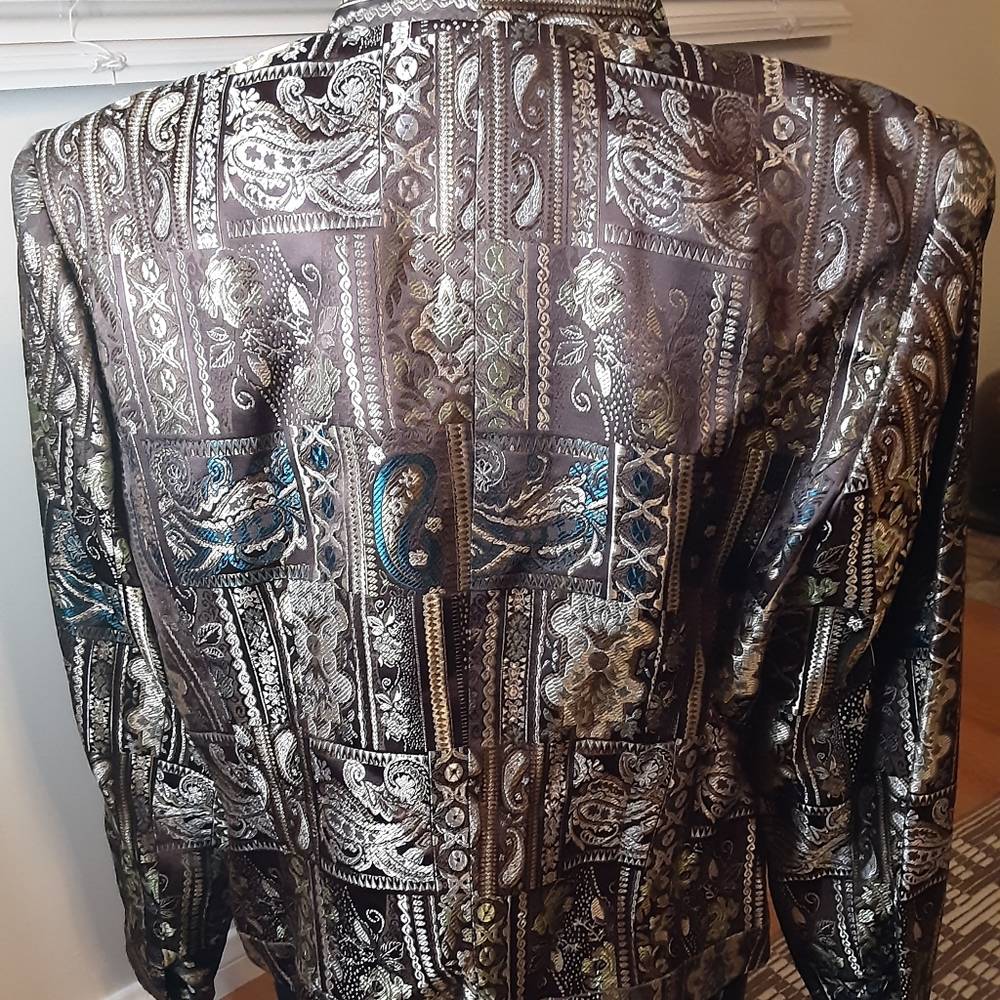 Allen Schwartz Brown & Gold Jacquard Print Jacket - Picture 2 of 4